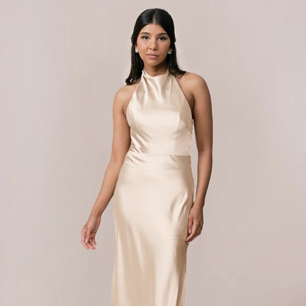 Veronica Satin Dress - Gold Champagne Size 6